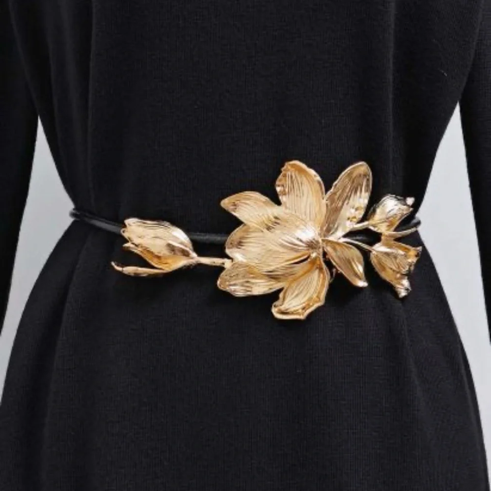 Zara 3D Flower Gold Metal & Cordon Belt One Size Fit All - Picture 2 of 8
